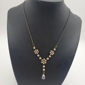 Vintage Gun metal A Clear Flower Choker Y Necklace